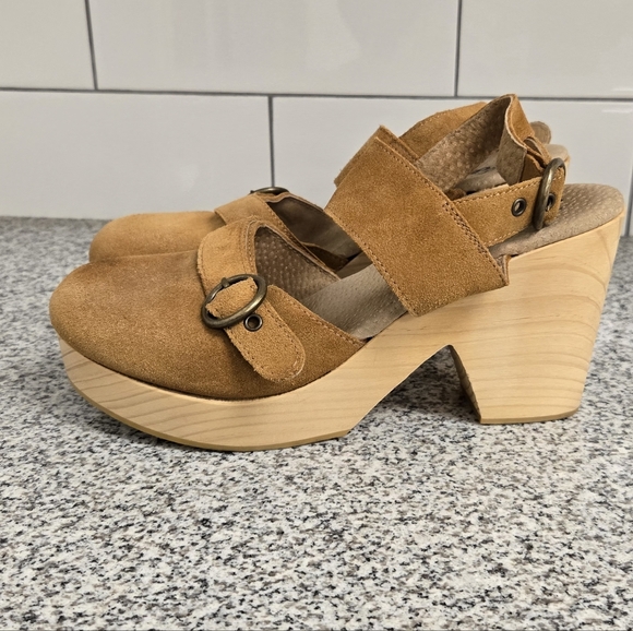 Free People Tan Suede Platform Mules - Picture 1 of 8